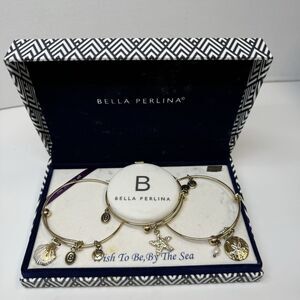 Bella Perlina WISH TO BE BY THE SEA 3 Piece Gold Tone Bangle Bracelet Set New